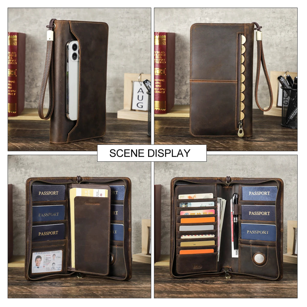 CONTACT'S Genuine Leather Family Passport Clutch Wallets Passport Cover Travel Handbags, 6 Passport Slots.