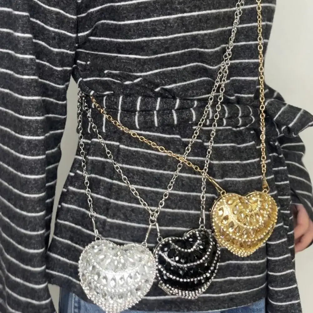 Luxury Rhinestones Ladies Evening Bag Mini Heart Shape Shoulder Bag