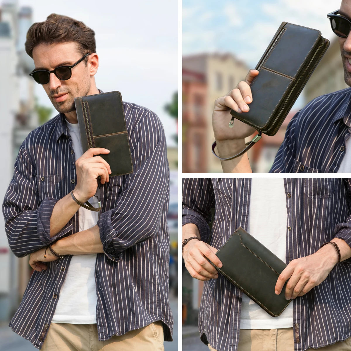 CONTACT'S Genuine Leather Family Passport Clutch Wallets Passport Cover Travel Handbags, 6 Passport Slots.