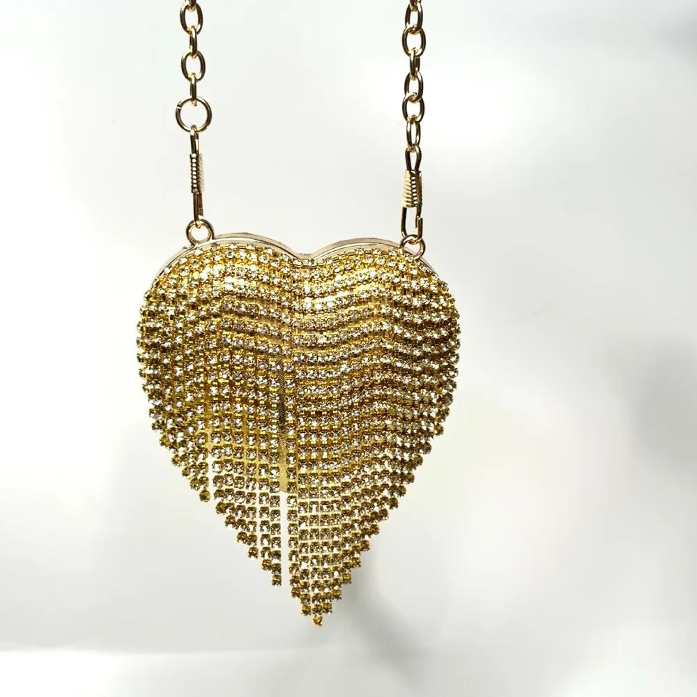 Luxury Rhinestones Ladies Evening Bag Mini Heart Shape Shoulder Bag