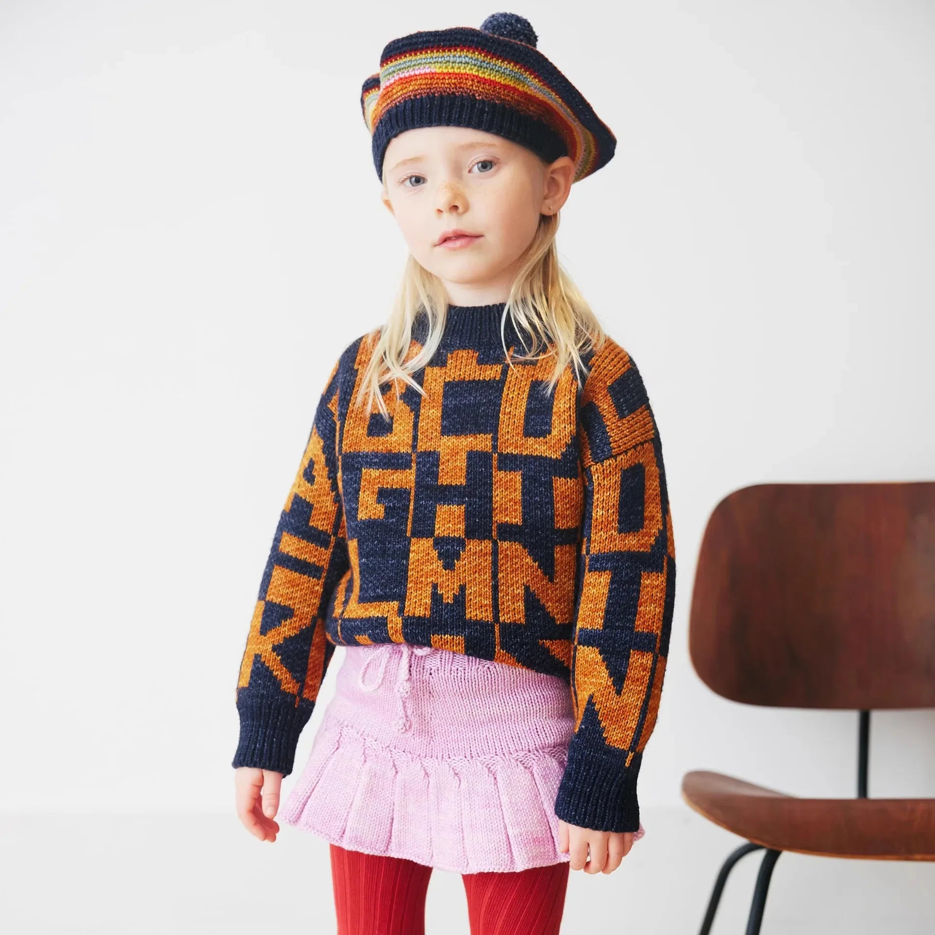 Children's sweater 2025 MP Autumn/Winter retro pastoral style baby girls warm pullover knitted cardigan half skirt set