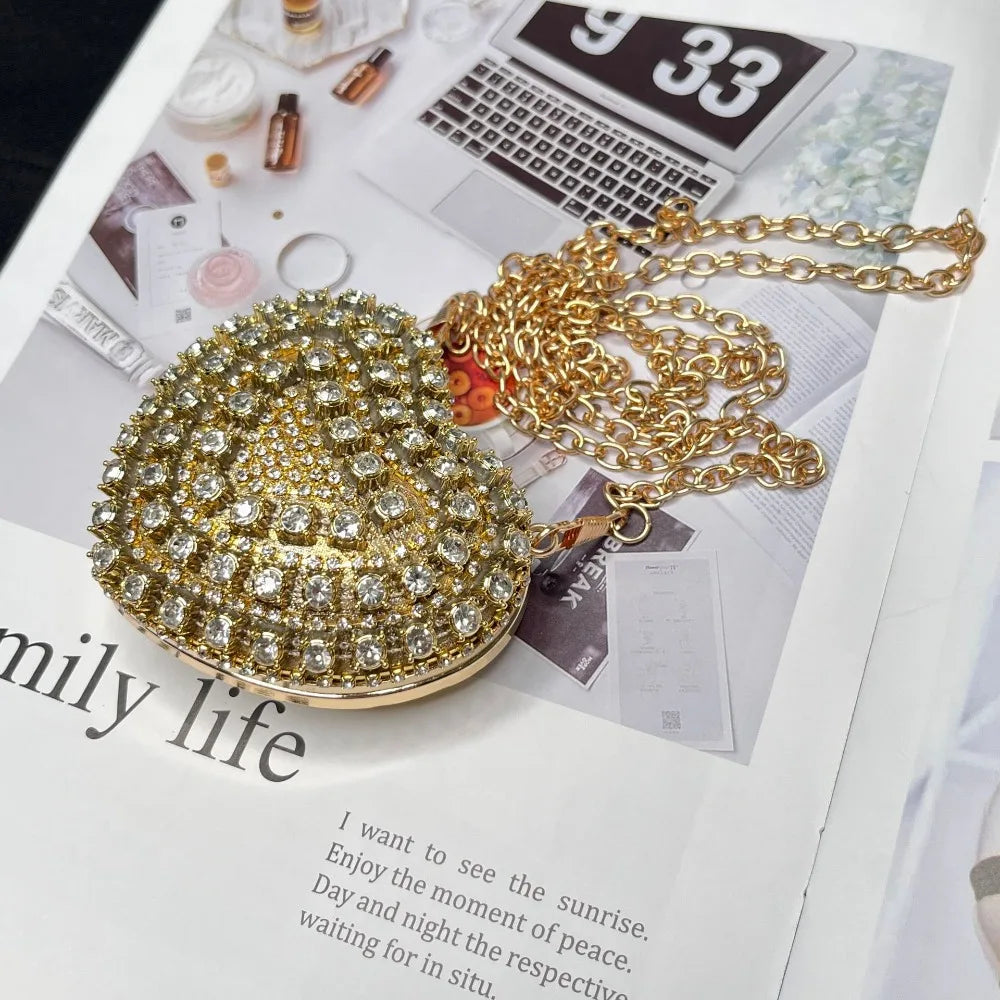 Luxury Rhinestones Ladies Evening Bag Mini Heart Shape Shoulder Bag