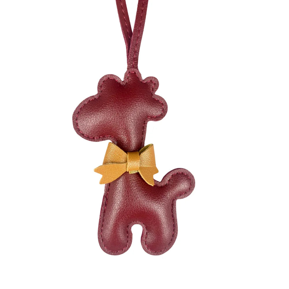 Adorable Leather Giraffe Bag Charm with Cute Bow