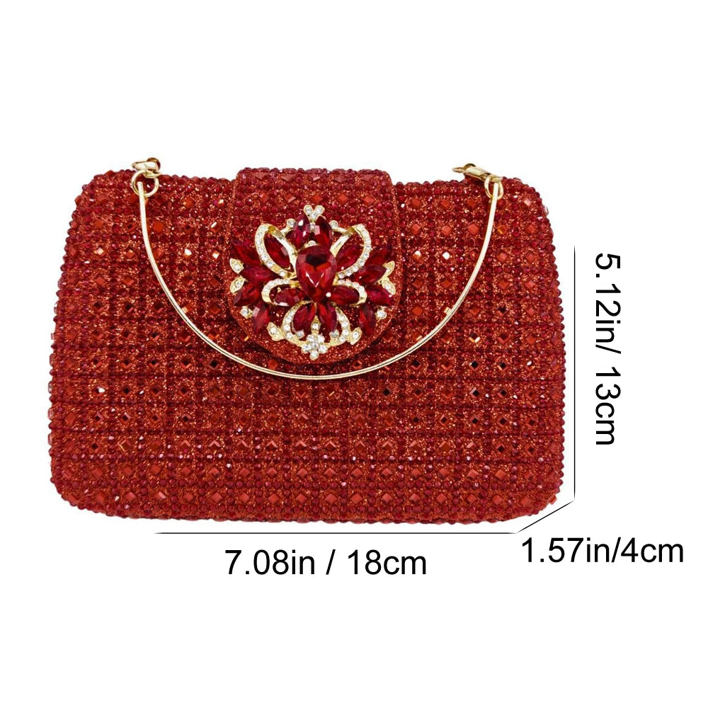 Sparkling Rhinestone Clutch Bag Lady Crystal Evening Purse Luxury Metal Handle Chain