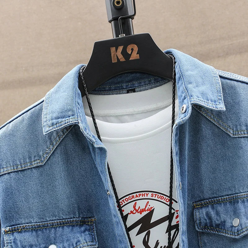 Trendy Men's Denim Jacket Spring-Autumn Fashionable Pure Cotton Breathable Casual Long-Sleeved Denim Shirt Comfortable Men's Top